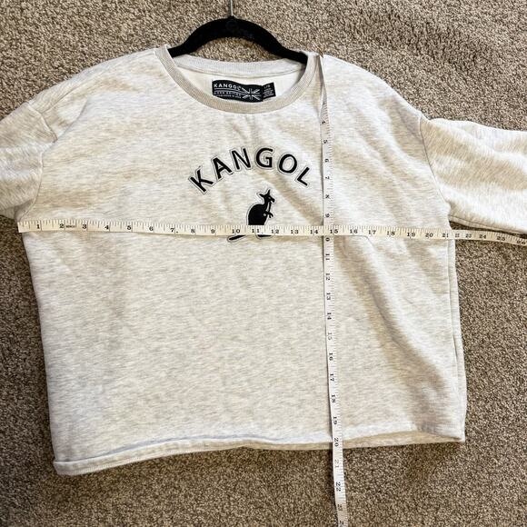 Kangol Crew Neck Cropped Gray Sweatshirt Large Long Sleeves Soft Pullover - Picture 4 of 5